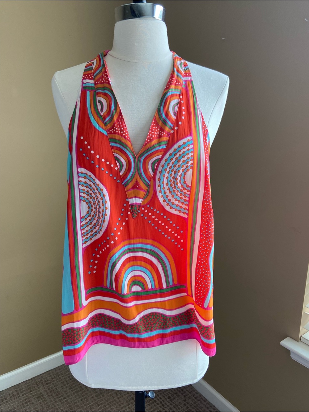 Rose & Olive Multicolor Striped Halter Top, Size Large, Summer, Beach, Festival